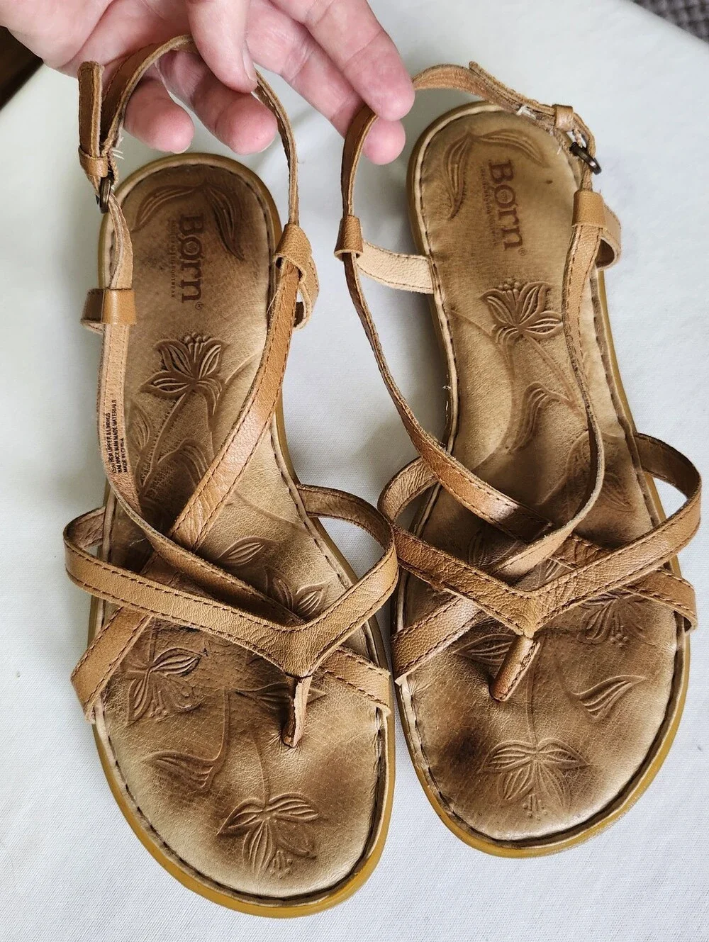 Born Tan Leather T-Strap Sandals